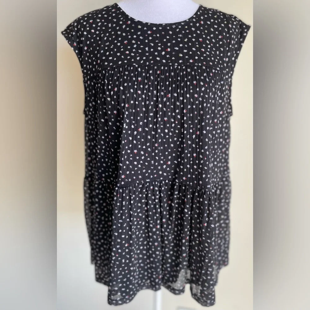 NWT JUICY COUTURE PULLOVER SLEEVELESS FLOWY BLOUSE SZ L, BLACK/PINK - Picture 1 of 15